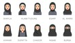 Muslim women avatar set with Islamic clothing name