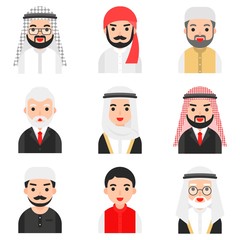 Wall Mural - Set of Muslim men vector, Muslim avatar icon set