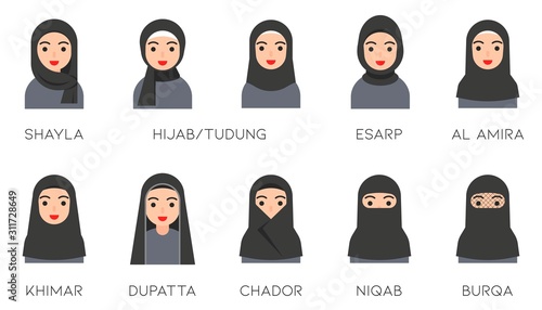 Fotografía Muslim women avatar set with Islamic clothing name