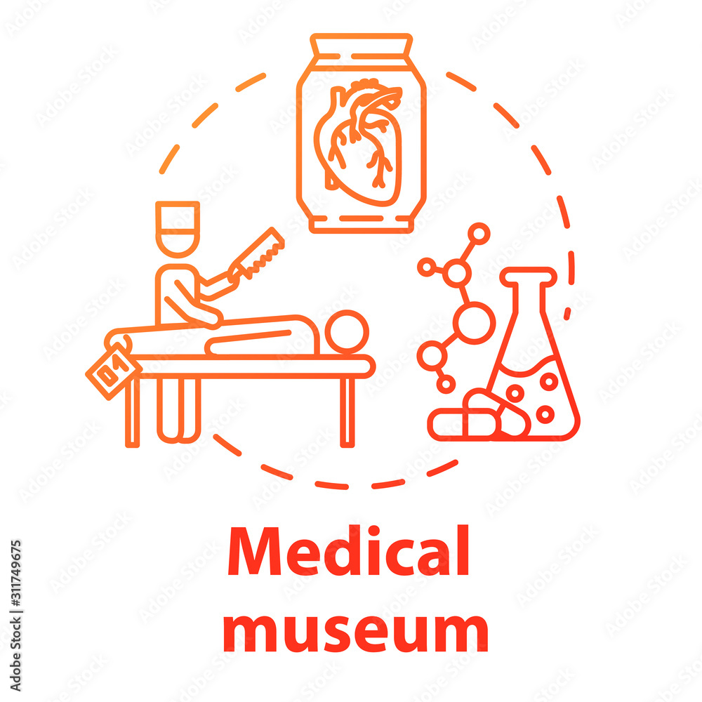 Medical museum concept icon. Anatomy exhibition. Body dissection and ...