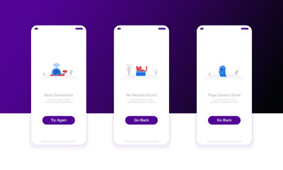 Wall Mural - Illustration of onboarding screens or empty states. Slow connection, no result found,  page doesn't exist. Modern flat design concept ui.