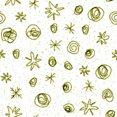 Hand Drawn green Snowflakes Christmas Seamless Pat