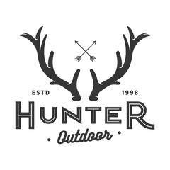 Wall Mural - vintage deer hunter logo, icon and illustration