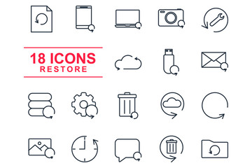 Leinwandbilder - Backup, Restore data and recover document Set icon template color editable. Recovery line pack symbol vector sign isolated on white background illustration for graphic and web design.