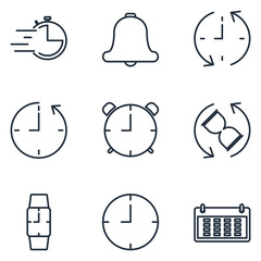 Poster - Time and clock line Set icon template color editable. Time pack symbol vector sign isolated on white background illustration for graphic and web design.