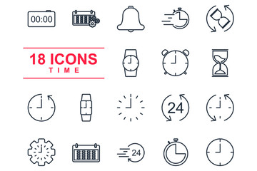 Fototapete - Time and clock line Set icon template color editable. Time pack symbol vector sign isolated on white background illustration for graphic and web design.