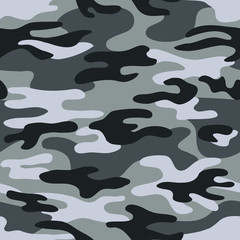 Wall Mural - Seamless classic camouflage pattern. Camo fishing hunting vector background. Masking white grey black color military texture wallpaper. Army design for fabric paper vinyl print