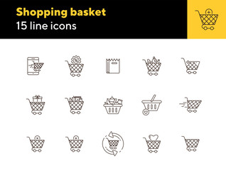 Poster - Shopping basket line icon set