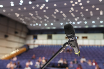 Microphone on the counter on the background of the hall