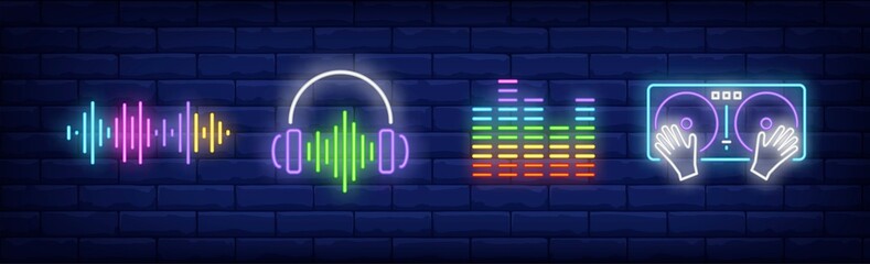 Wall Mural - Sound technology neon sign set