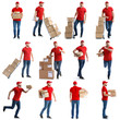 © Pixel-Shot - Set of delivery man with boxes on white background