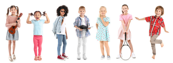 Poster - Positive little boy on white background