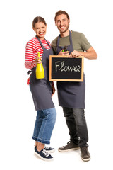 Wall Mural - Portrait of florists on white background