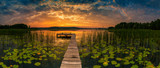 Fototapeta Natura - Panorama of beautiful sunrise over lake