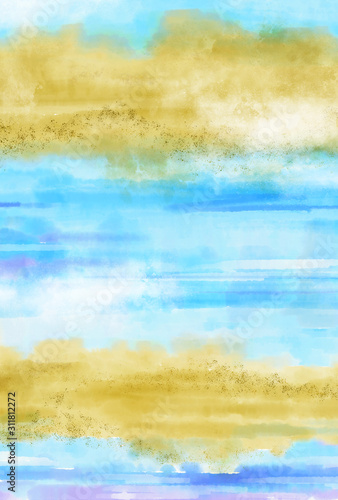 手描き 水彩 デジタル 雲 金 金粉風 縦 濃い 背景 Stock Illustration Adobe Stock