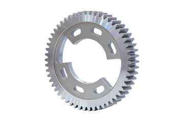 Industrial metal gear cog part, a cog made from metal material for use on machinery or vehicles, isolated on white background