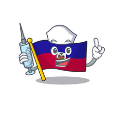 Wall Mural - Hospitable Cute Nurse flag haiti Scroll cartoon style holding syringe