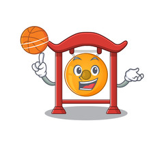 Sticker - An icon of chinese gong Scroll cartoon character playing basketball