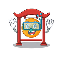 Sticker - cartoon Mascot featuring chinese gong Scroll wearing Diving glasses