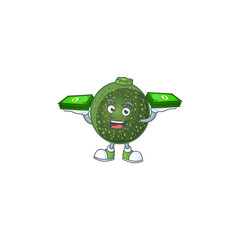 Sticker - Happy face gem squash character with money on hand