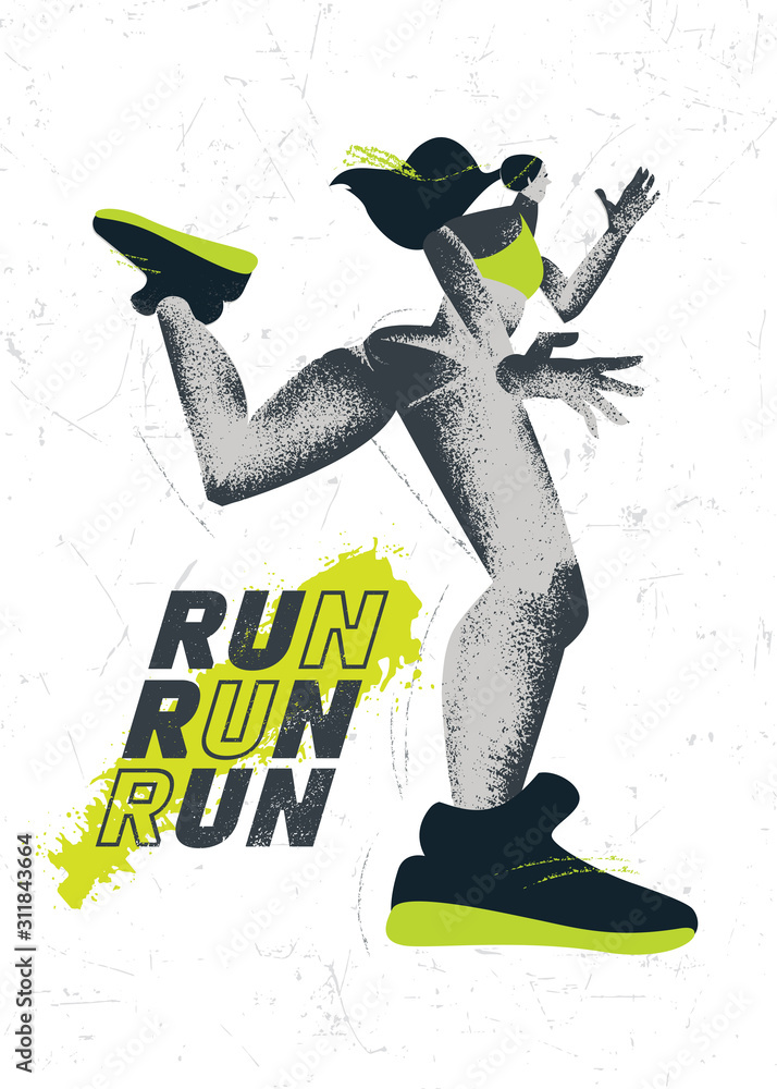 Inspiring Running Typography Motivation Print With Girl Illustration ...