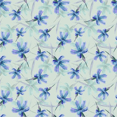 Fototapeta Carnation FLowers Seamless Pattern.  Watercolor Background.