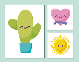 Canvas Print - Kawaii cactus and icon set cartoons vector design