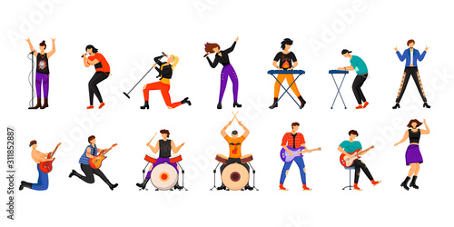 Fotografía Rock musicians flat vector illustrations set