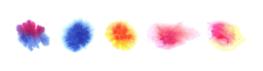 Wall Mural - Vector Set of Colorful Paint Spots, Blurred Stains Isolated on White, Watercolor Splashes.