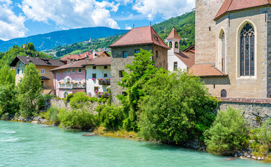 Idyllic view in Chiusa on a summer morning, Province of Bolzano, Trentino Alto Adige, Italy.