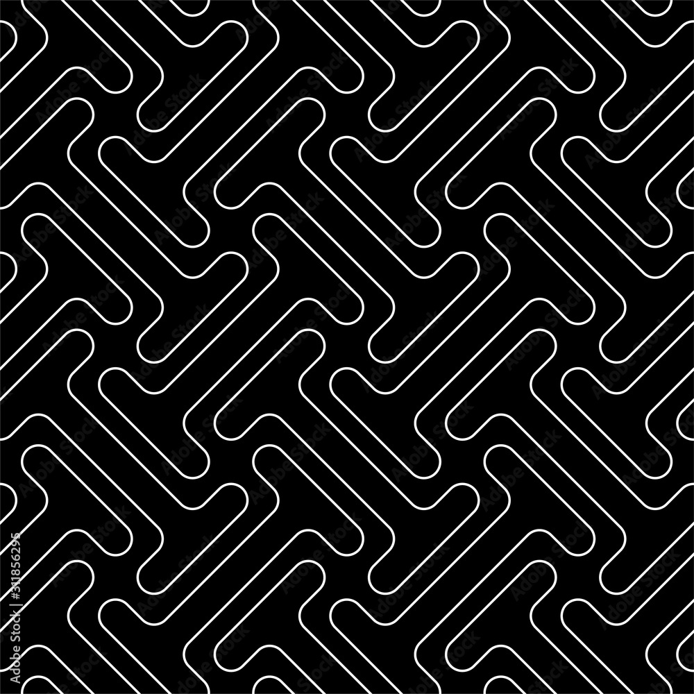 Line art seamless pattern. Black and white vector tileable background ...