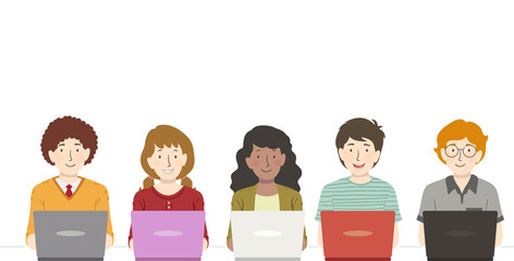 Teens Group Laptops Illustration