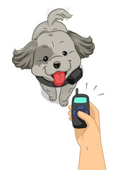 Poster - Dog Hand Electronic Collar Training Illustration