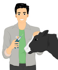 Poster - Man Veterinarian Cow Vaccine Illustration