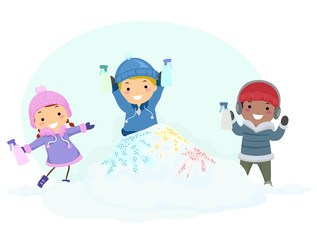 Sticker - Stickman Kids Snow Paint Illustration