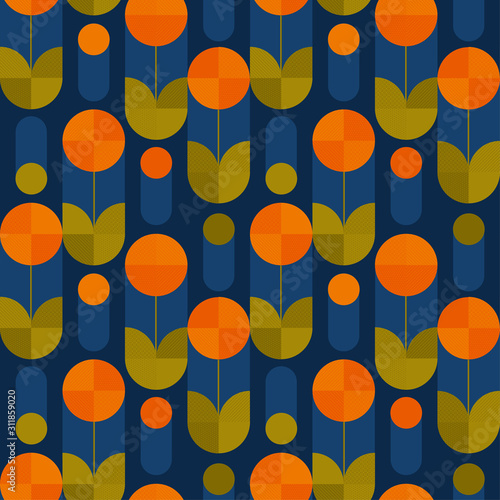Fotomural Abstract round shape flowers seamless pattern
