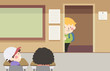 Kids Classroom Timid Kid Boy Door Illustration