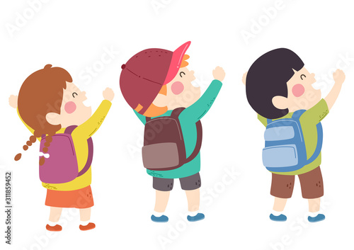 Kids Hands Up Group Empowered Illustration