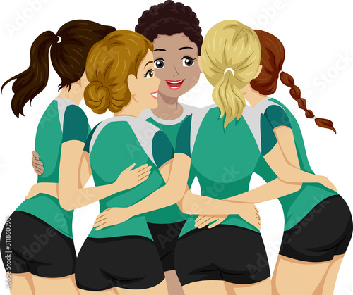 Teens Girls Sports Club Volleyball Illustration