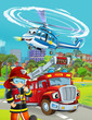 © honeyflavour - cartoon scene with fireman vehicle on the road - illustration for children