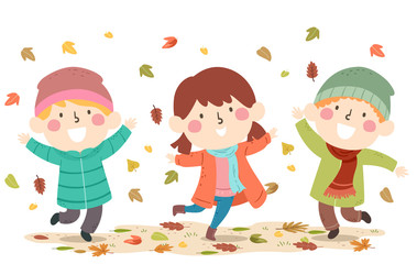 Poster - Kids Autumn Leaves Fall Illustration