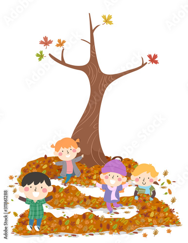Kids Autumn Leaf Maze Tree Illustration