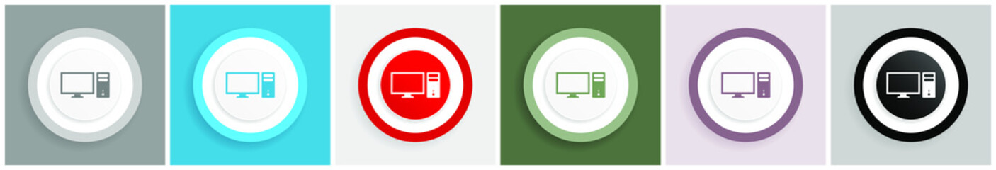 Poster - Computer icon, monitor, screen, pc  vector illustrations in 6 colors options for web design and mobile applications in eps 10