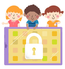 Wall Mural - Kids Wait Locked Tablet Illustration