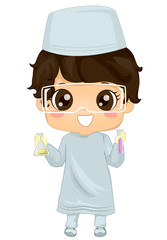 Sticker - Kid Boy Muslim Hold Flask Test Tube Illustration