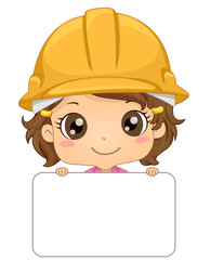 Sticker - Kid Girl Engineer Name Tag Illustration