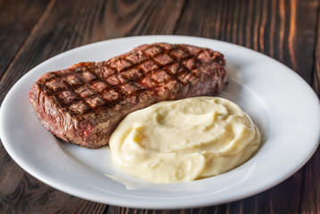 Canvas Print - Strip steak with celery puree