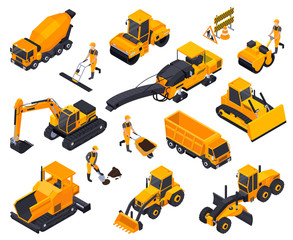 Canvas Print - Road Construction Isometric Icon Set 