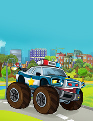 Plakat miejski ciężarówka kreskówka transport wyścig