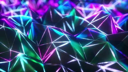 Wall Mural - abstract low polygonal black surface glowing at the edges. seamless loop 4k cg technology motion bac